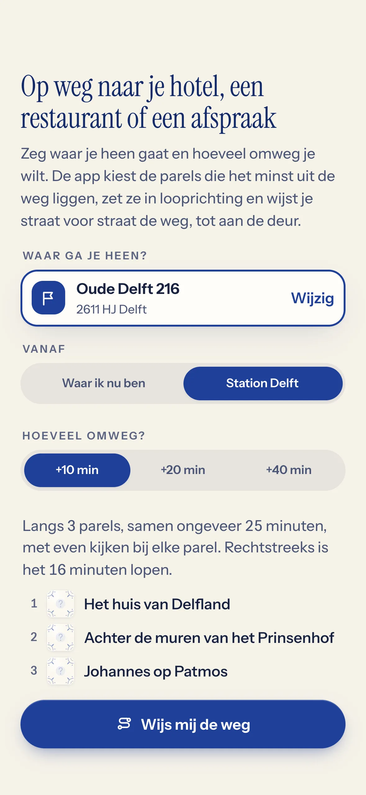Via parels naar je hotel: een wandeling met parels van het station naar een adres in de binnenstad.