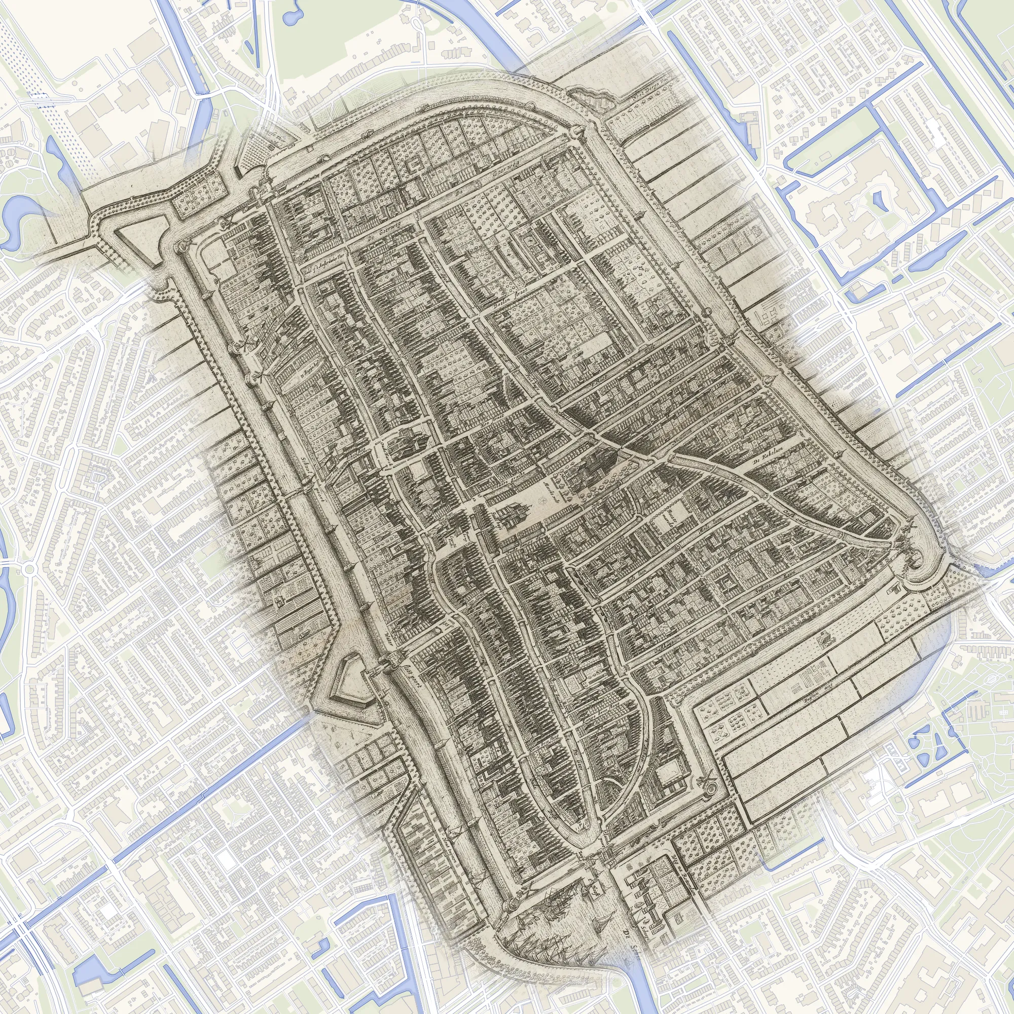Lo stesso centro storico sulla mappa di Joan Blaeu del 1649.